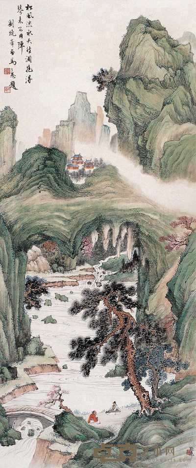 刘晓峰 松溪抚琴图 轴 122×51cm